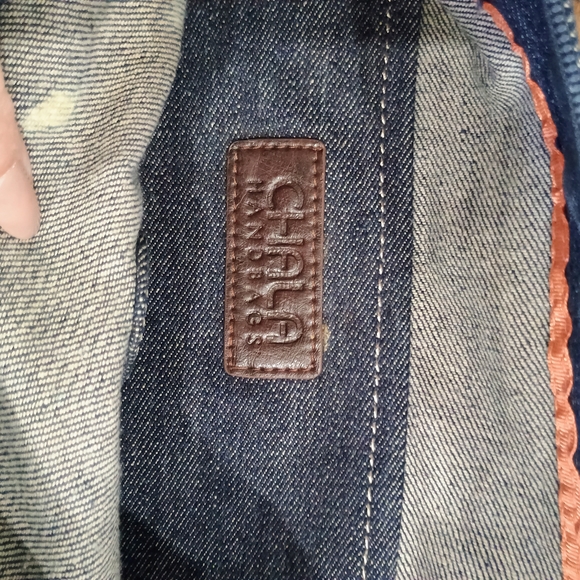 Chala Denim Tote with Brown & Cream Puppy Applique - Picture 9 of 13